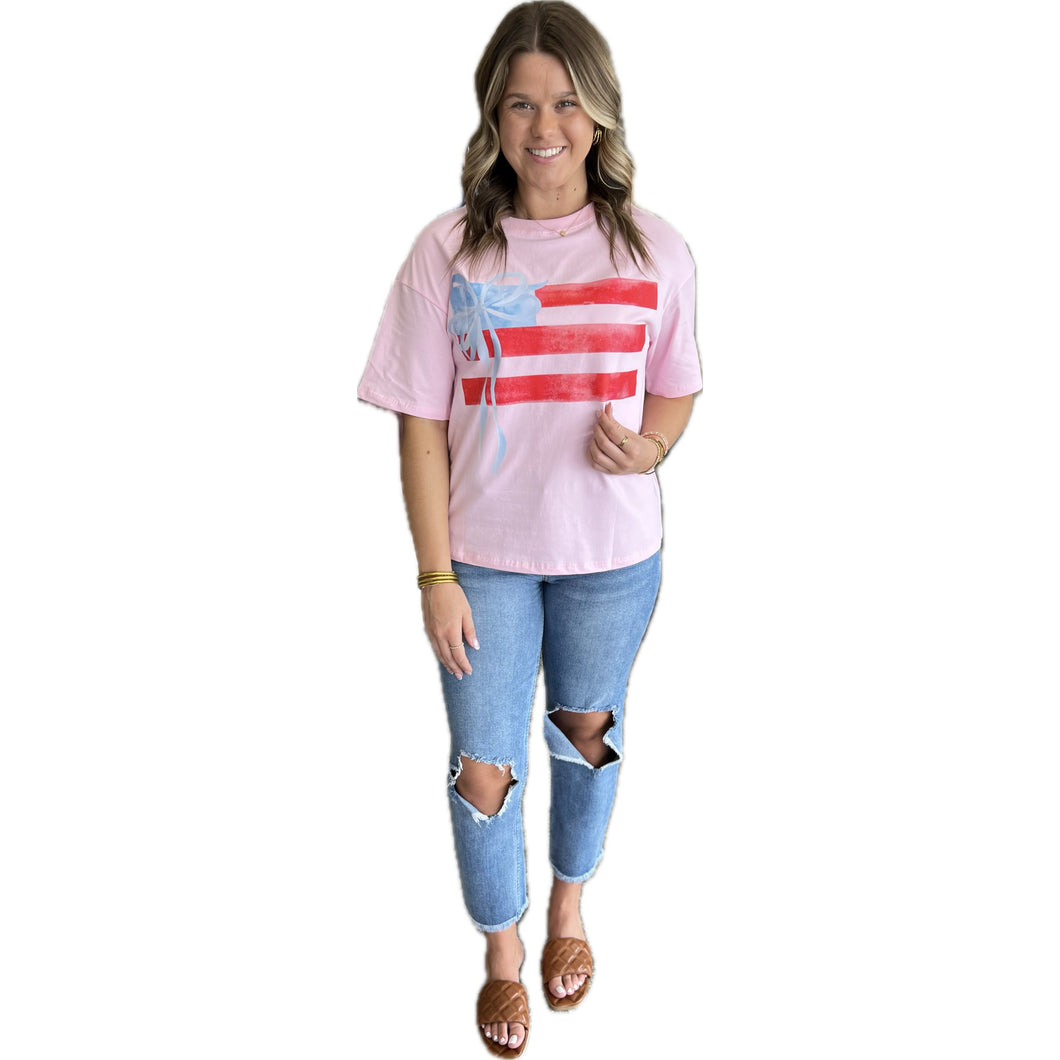 Pink Flag Bow Tee