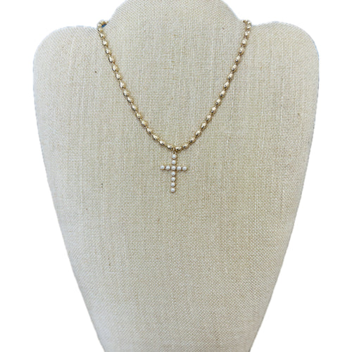 Gold Beaded Necklace with Pearl Drop