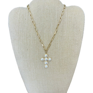 Pearl Cross Pendant Necklace (Short)