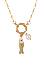 Load image into Gallery viewer, Colorful Enamel Fish Necklace with Pearl