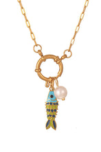 Load image into Gallery viewer, Colorful Enamel Fish Necklace with Pearl
