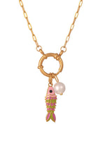 Load image into Gallery viewer, Colorful Enamel Fish Necklace with Pearl